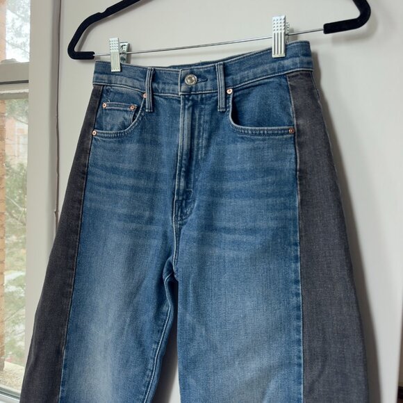 MOTHER Superior The Lil Half Pipe Flood Barrel Jeans Black Blue 24 - Picture 9 of 16